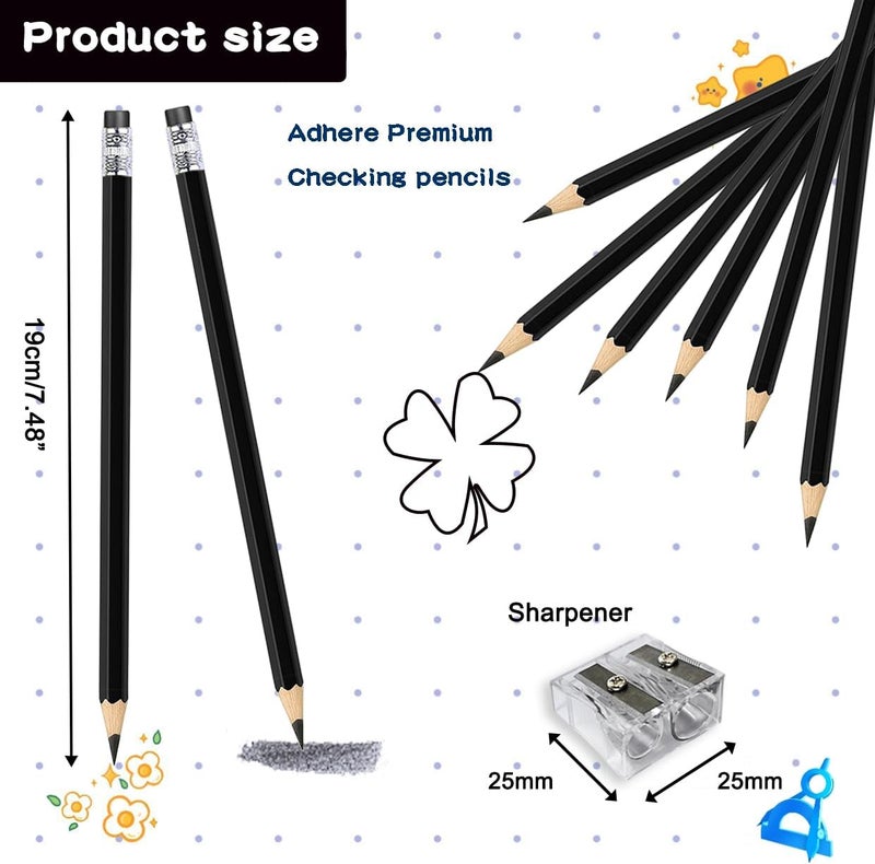 Adhere 25pcs Checking Pencils Erasable colored Pencils Pre-Sharpened #2 HB,for Checking Tests Grading,Map Coloring, editing Office Favors,including a Free sharpener. (Black) - Image 3